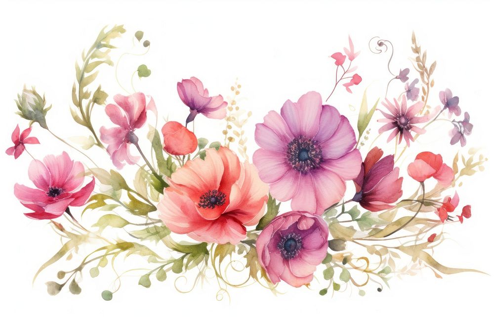 Watercolor of a Floral border pattern flower plant. AI generated Image by rawpixel.