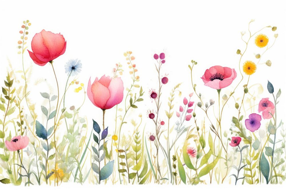 Watercolor of a spring Floral border backgrounds pattern flower. AI generated Image by rawpixel.