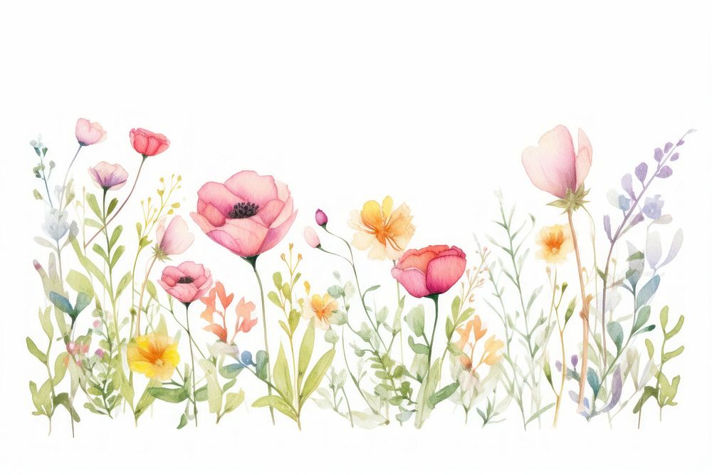 Watercolor of a spring Floral border drawing flower plant. AI generated Image by rawpixel.