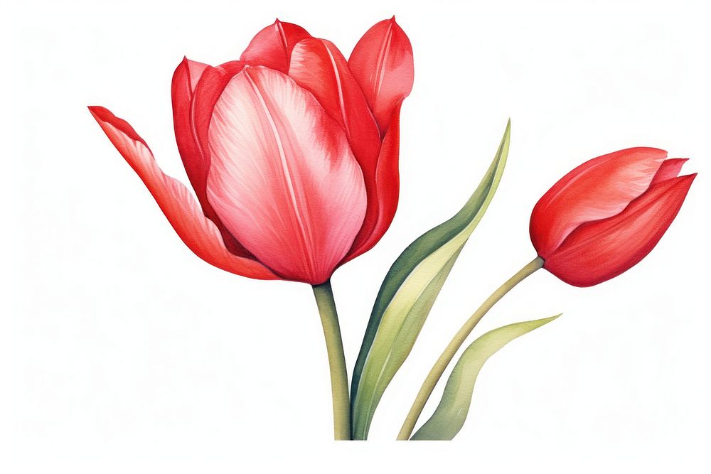 Watercolor of a tulip flower as a border plant white background inflorescence. AI generated Image by rawpixel.