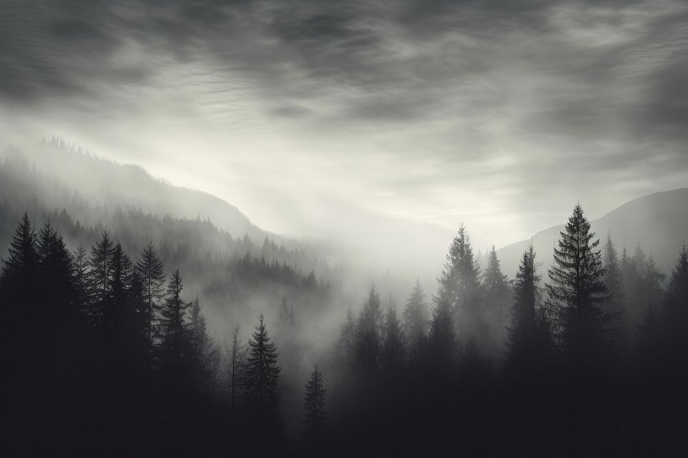  Forest fog landscape outdoors woodland. AI generated Image by rawpixel.