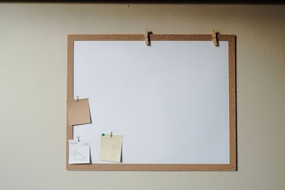 Cork board with white polaroid room rectangle frame.