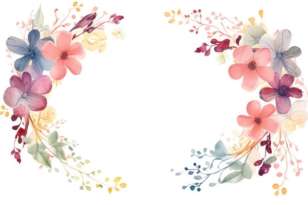 Color flower frame watercolor style pattern plant white background.