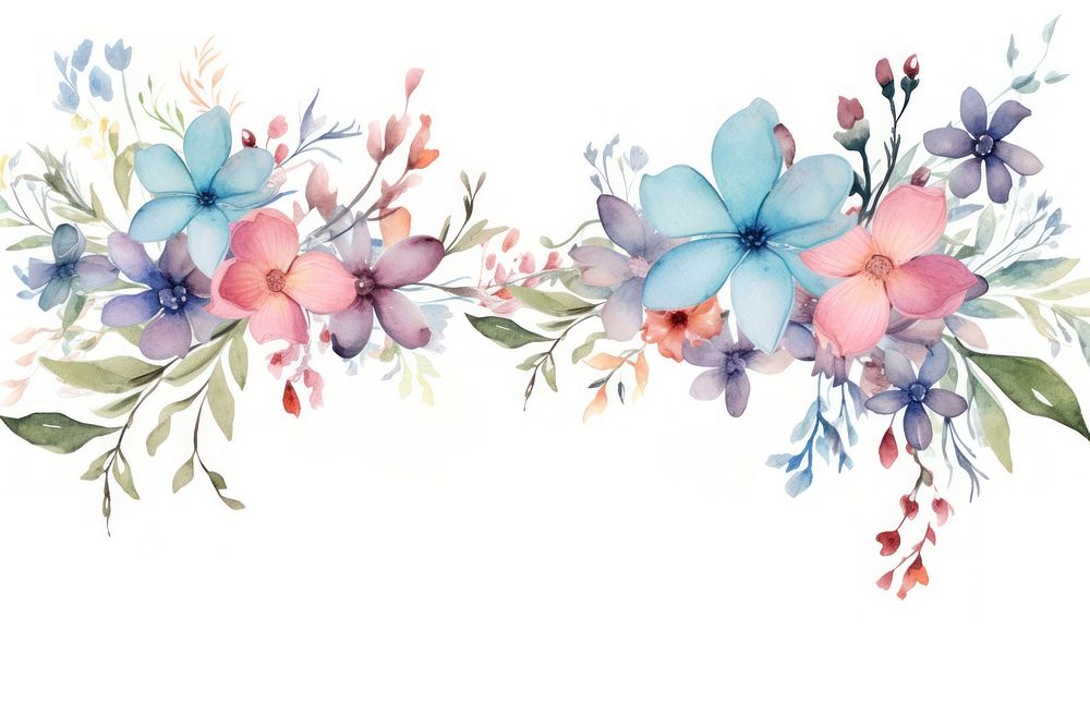 Color flower frame watercolor style pattern plant white background.