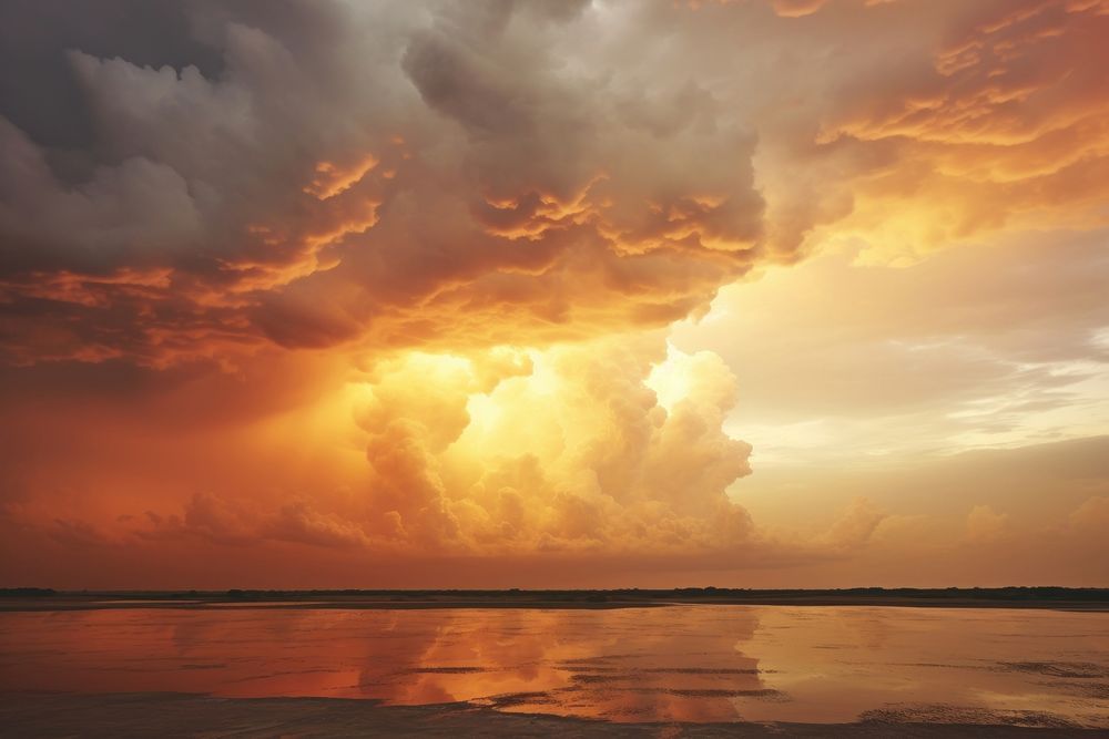 Gray yellow orange sky cloud outdoors horizon. AI generated Image by rawpixel.