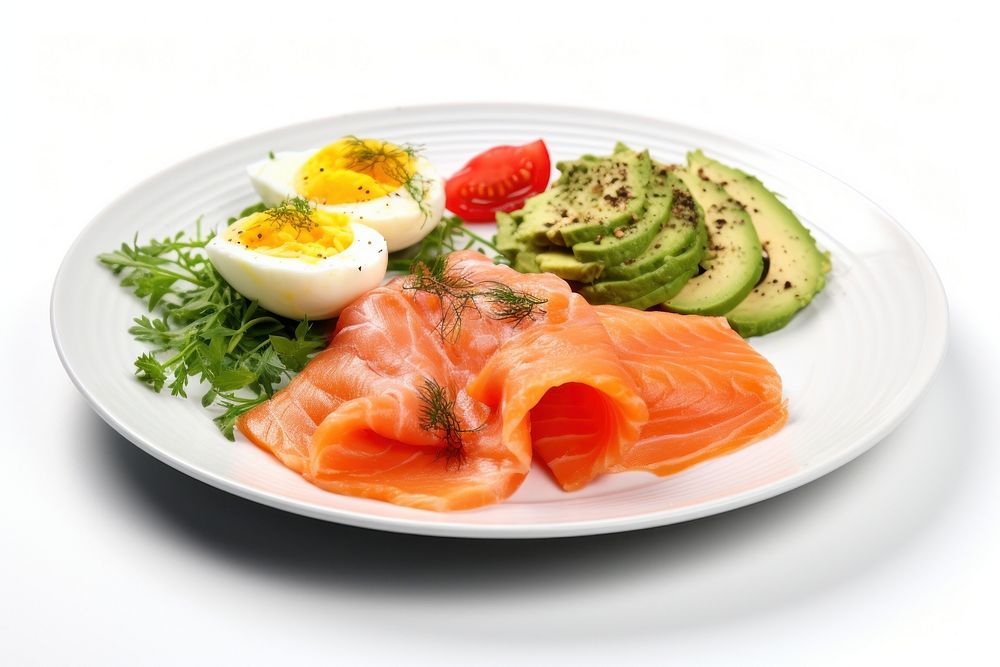 Keto breakfast plate egg seafood. AI generated Image by rawpixel.
