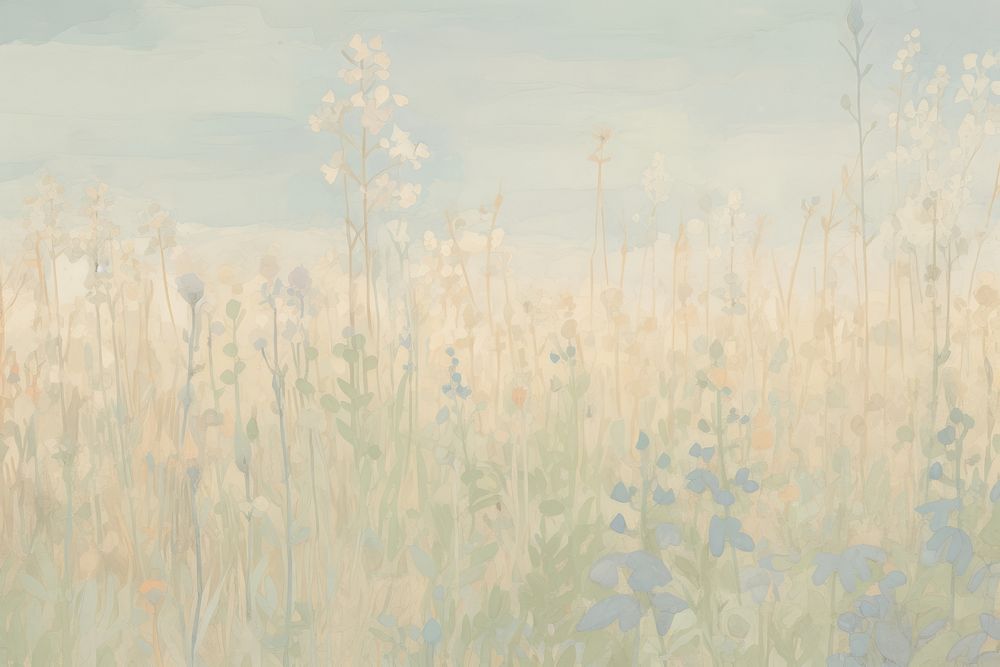  Blue flower field painting outdoors nature. AI generated Image by rawpixel.
