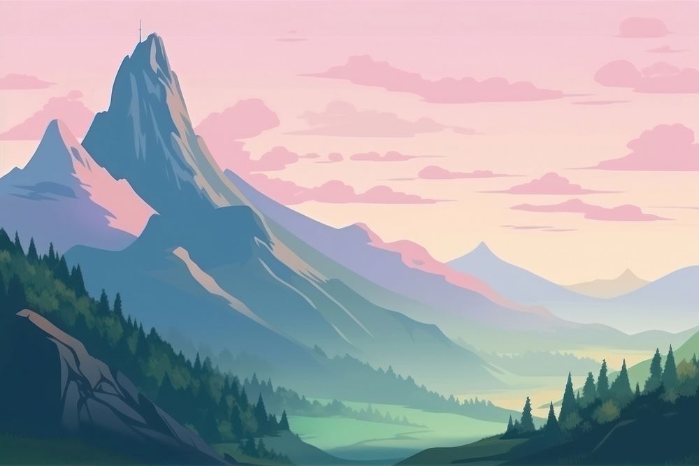 Illustration mountain landscape panoramic outdoors nature.