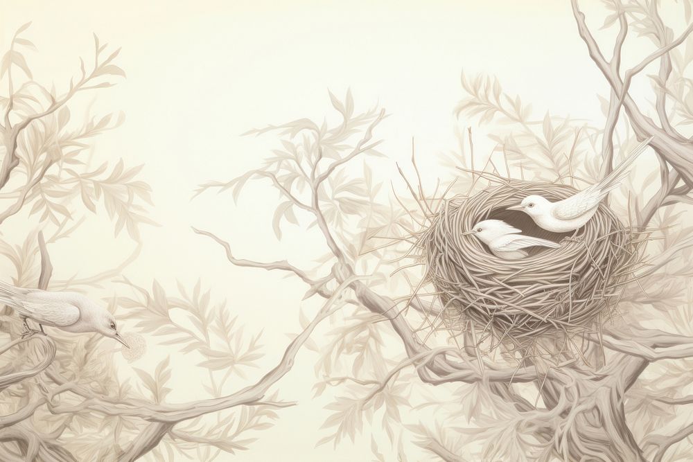 Bird nest drawing sketch illustrated.