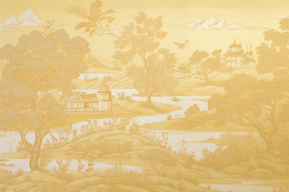 Gold garden landscape wallpaper painting.