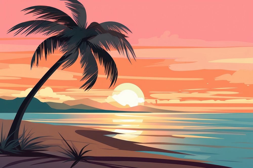 Palm tree landscape outdoors sunset.