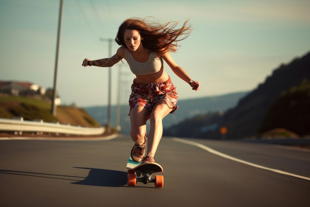 Long boarding leg woman skateboard skateboarding skateboarder.