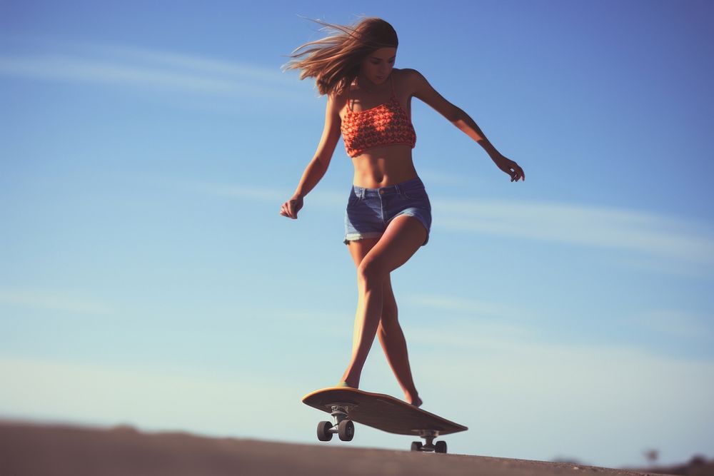 Long boarding leg woman skateboard skateboarding exhilaration.