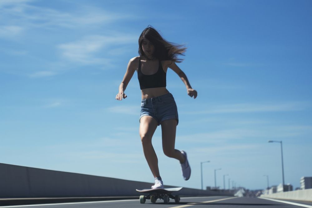 Long boarding leg woman skateboard footwear sports.