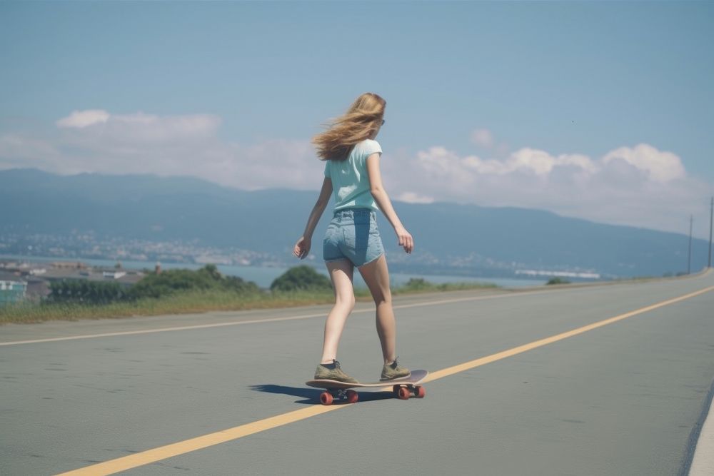 Long boarding leg woman skateboard footwear skateboarding.
