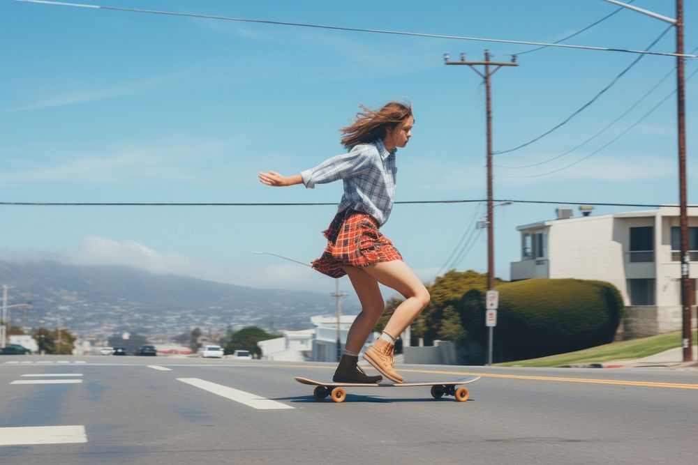 Long boarding leg woman skateboard vehicle shorts.