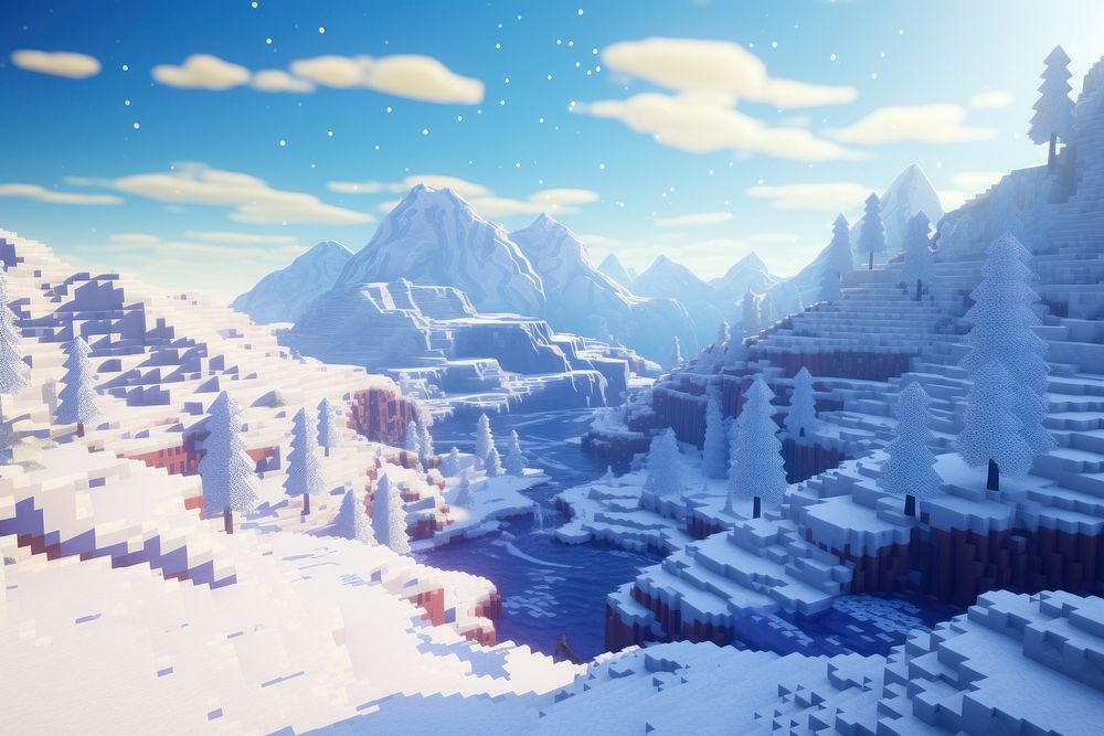  Minecraft snow biome landscape mountain outdoors. AI generated Image by rawpixel.