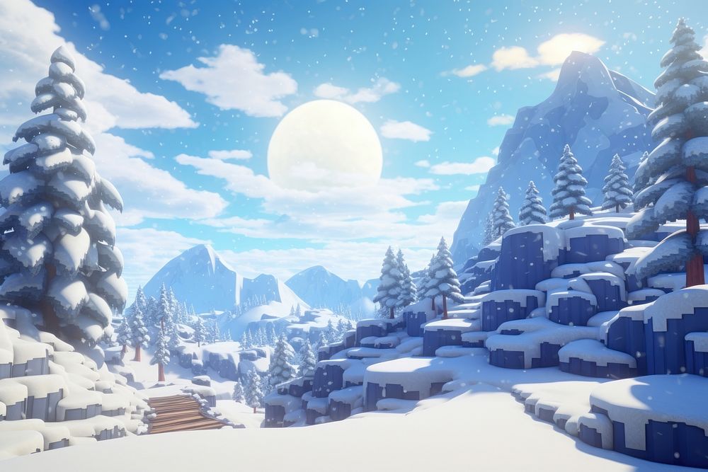  Minecraft snow biome landscape mountain outdoors. AI generated Image by rawpixel.