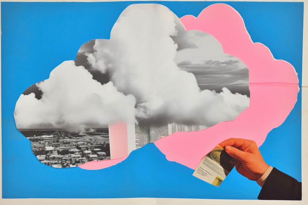 Minimal cloud collage art advertisement.