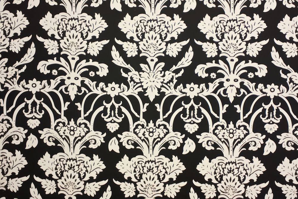 1960s vintage wallpaper black damask pattern lace art.