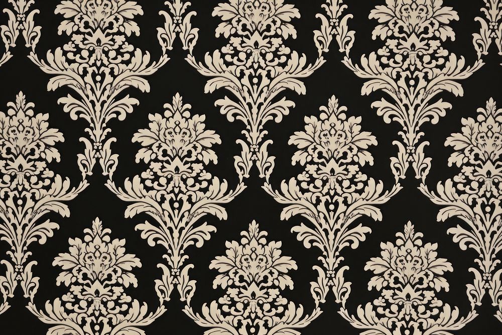 1960s vintage wallpaper black damask pattern art calligraphy.