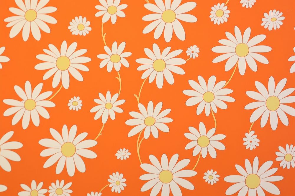 1970s vintage wallpaper white daisies on orange pattern flower daisy.