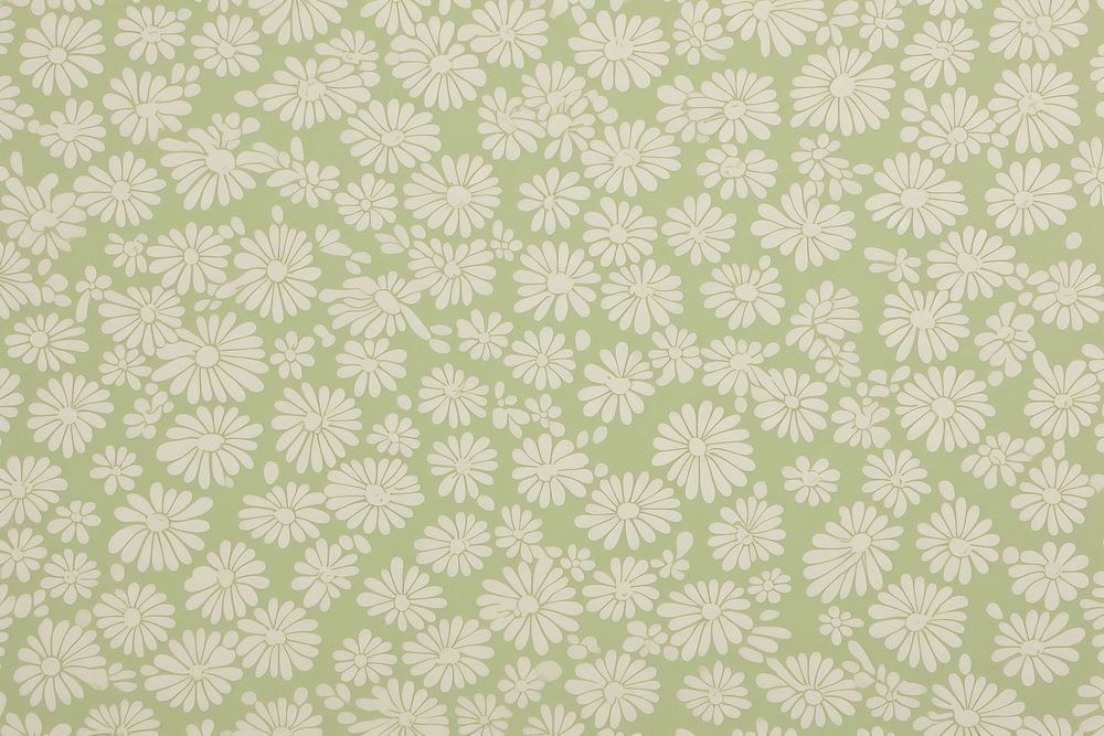 1970s vintage wallpaper white daisies on green pattern backgrounds repetition.