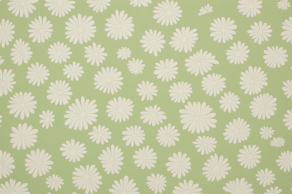 1970s vintage wallpaper white daisies on green pattern flower plant.