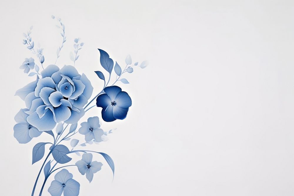 Vintage blue flower watercolor pattern plant art.