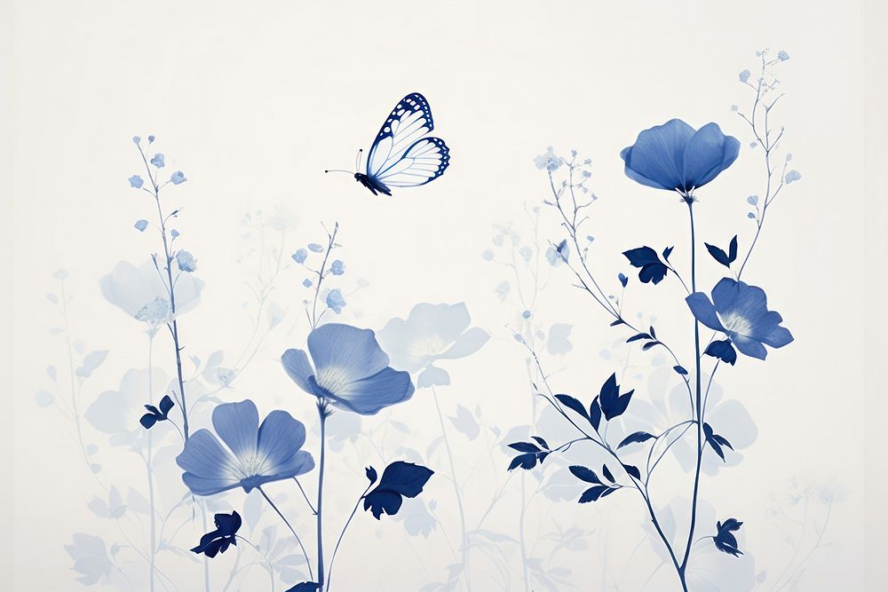 Vintage blue flower watercolor pattern plant petal.