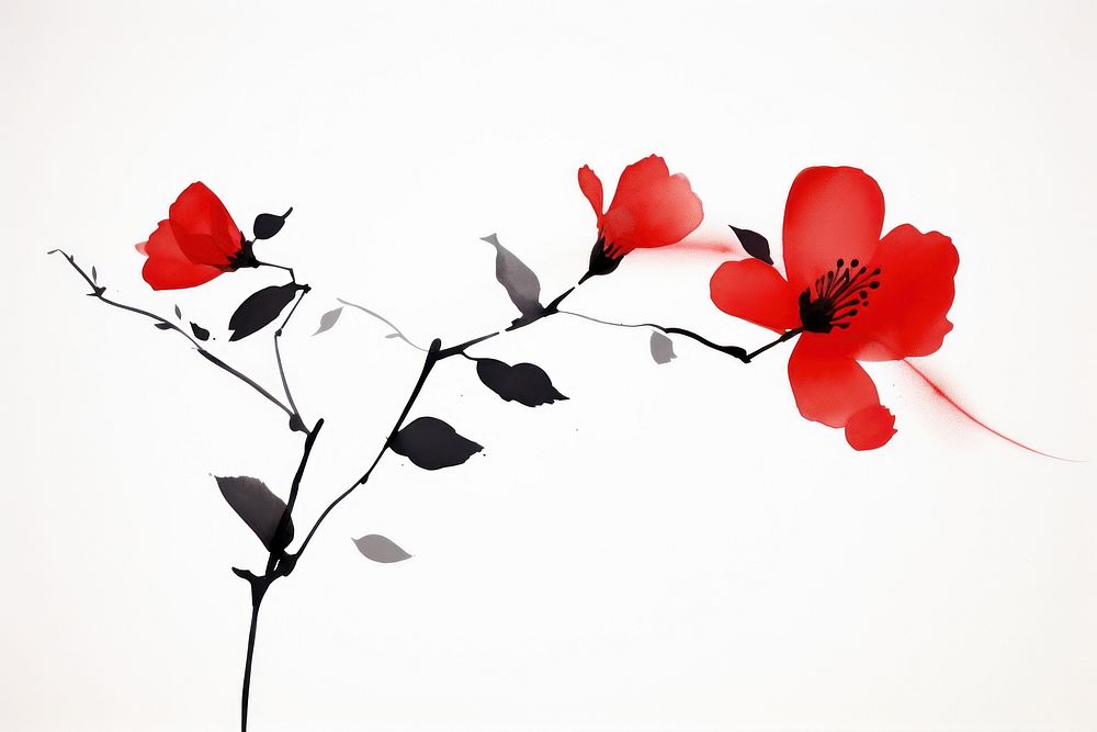 Vintage red flower watercolor blossom petal plant.