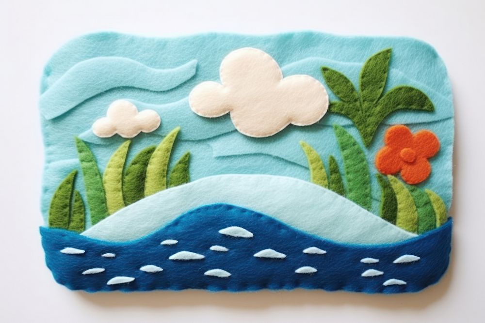 Photo of wave scene embroidery textile pattern.