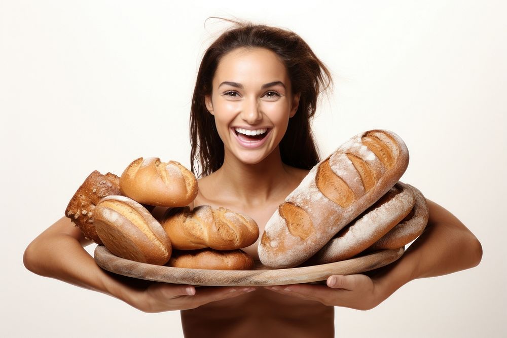 Young woman with breads baguette adult food. AI generated Image by rawpixel.