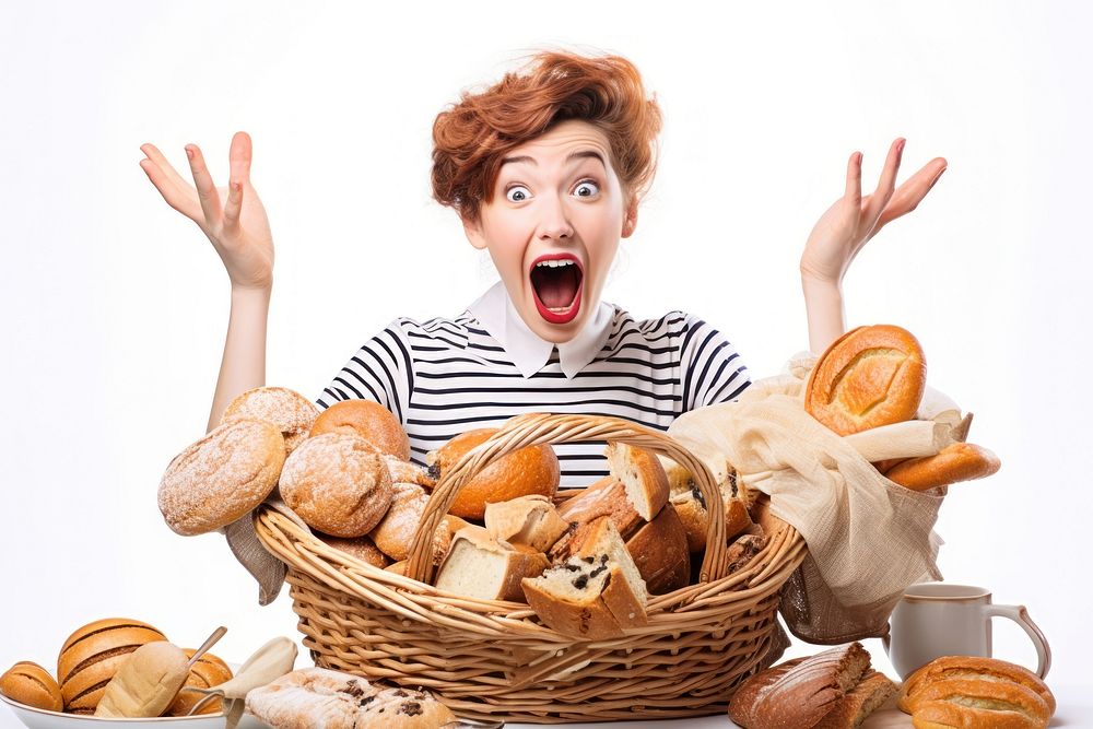 Young woman with breads food freshness surprised. AI generated Image by rawpixel.