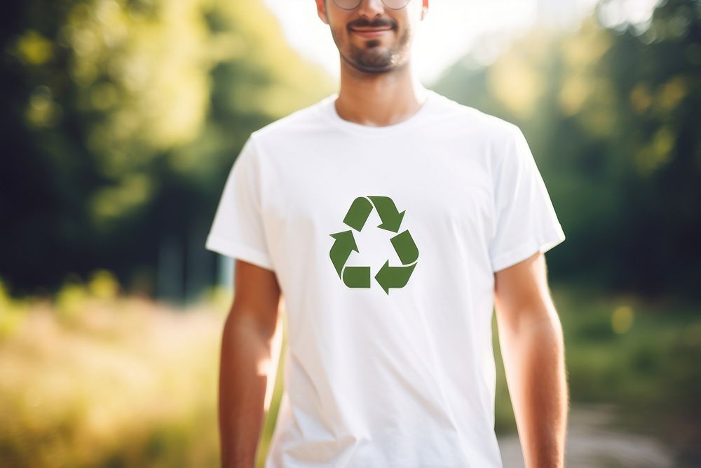 White t shirt with recycle icon standing t-shirt green.