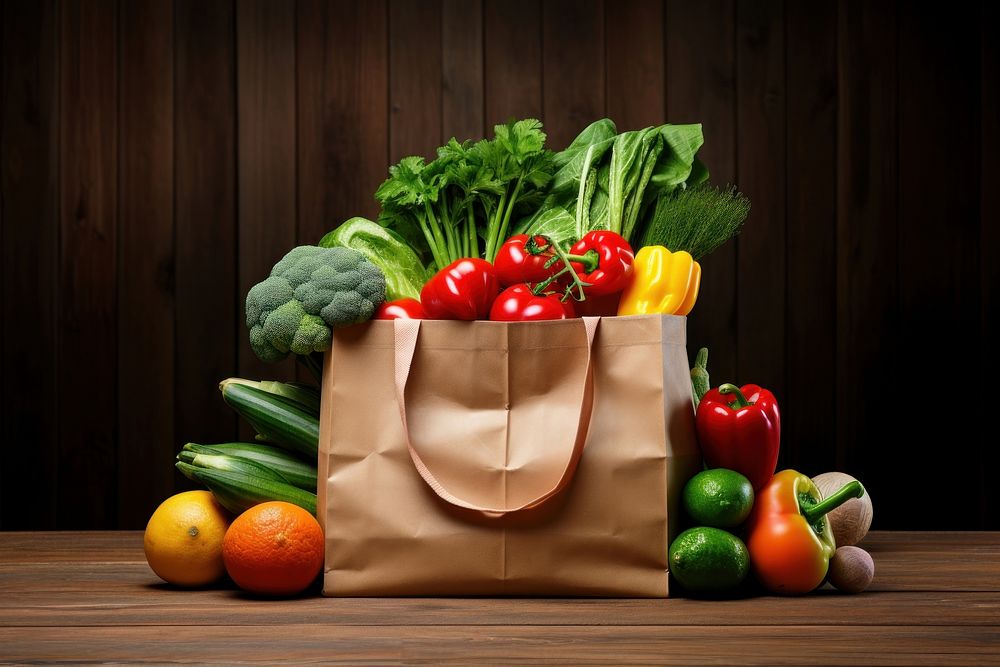 Bag full of groceries bag vegetable plant.