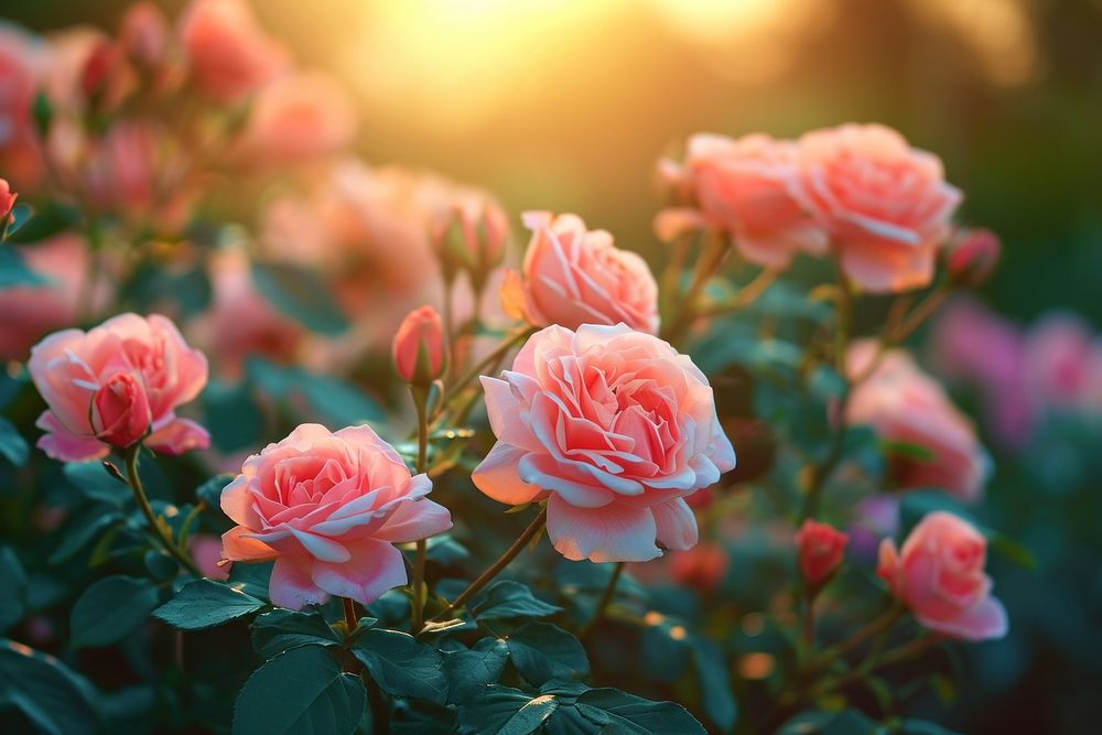 Beautiful blooming pastel rose garden outdoors blossom flower.