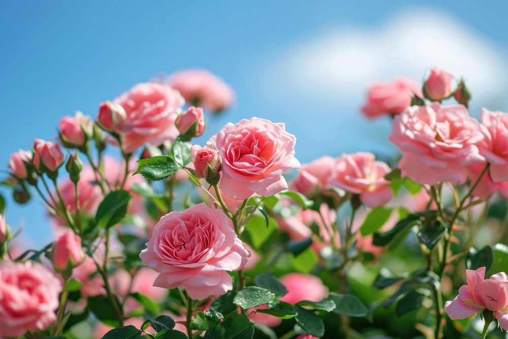 Beautiful blooming pink rose garden outdoors blossom flower.