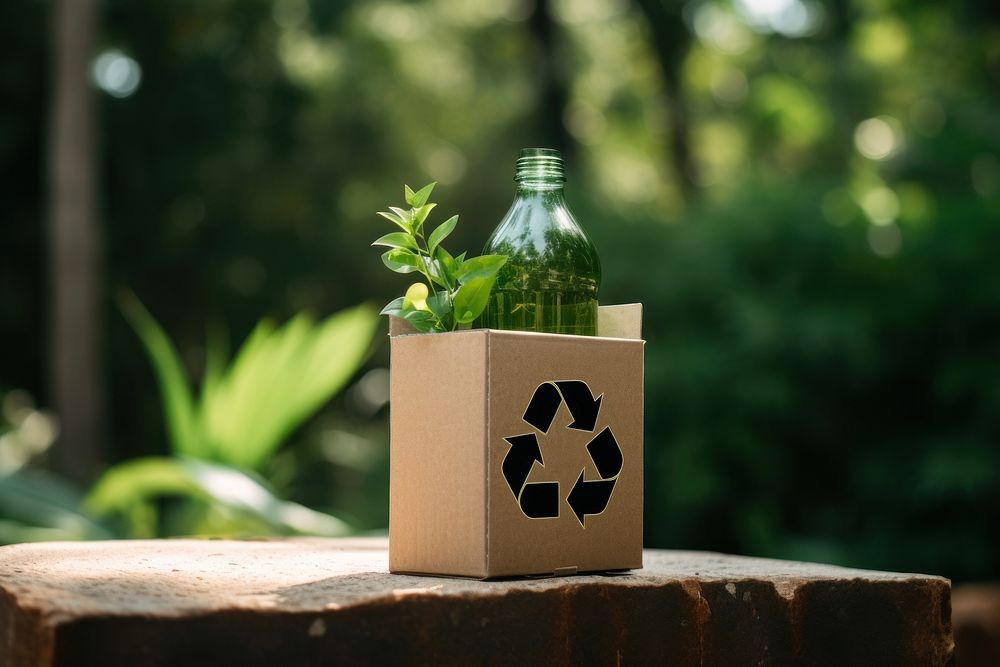 Box with recycle icon green outdoors bottle.