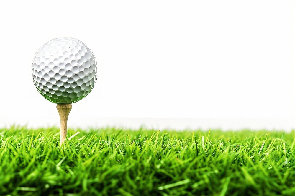 Golf ball with a golf tee on a green grass outdoors sports plant.