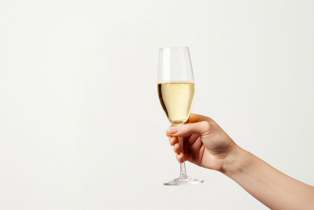 Two glasses of champagne and bottle drink wine white background.