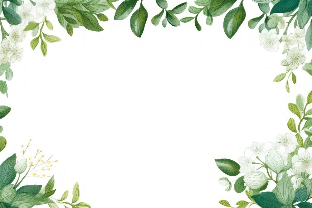 Decorative green leaves and a card border frame backgrounds flower plant.