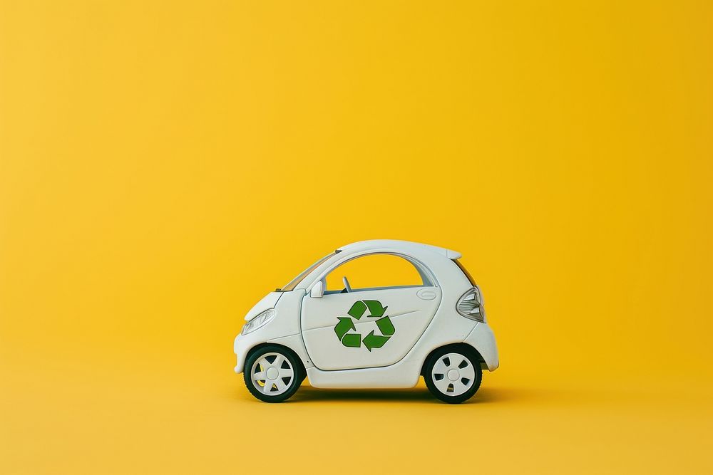 White EV car with recycle icon vehicle green transportation.