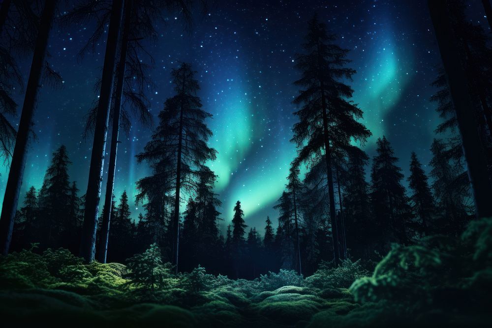  Aurora Borealis outdoors nature forest. AI generated Image by rawpixel.