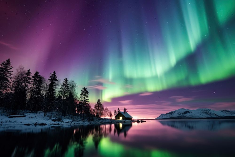  Aurora Borealis sky landscape outdoors. AI generated Image by rawpixel.