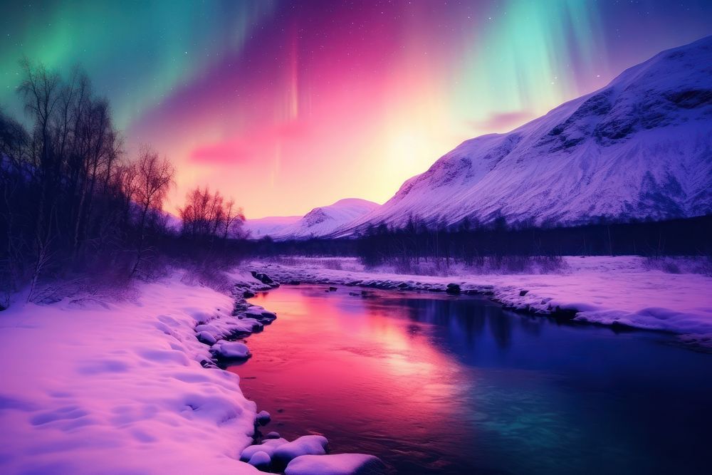  Aurora Borealis landscape outdoors nature. AI generated Image by rawpixel.