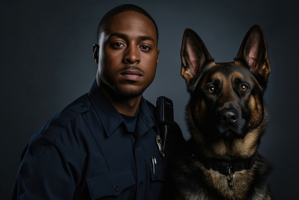 Black guy police man pet dog mammal. AI generated Image by rawpixel.