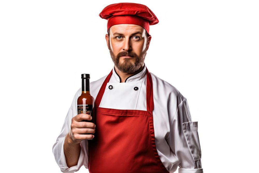 Chef with a bottle of ketchup adult drink chef. AI generated Image by rawpixel.