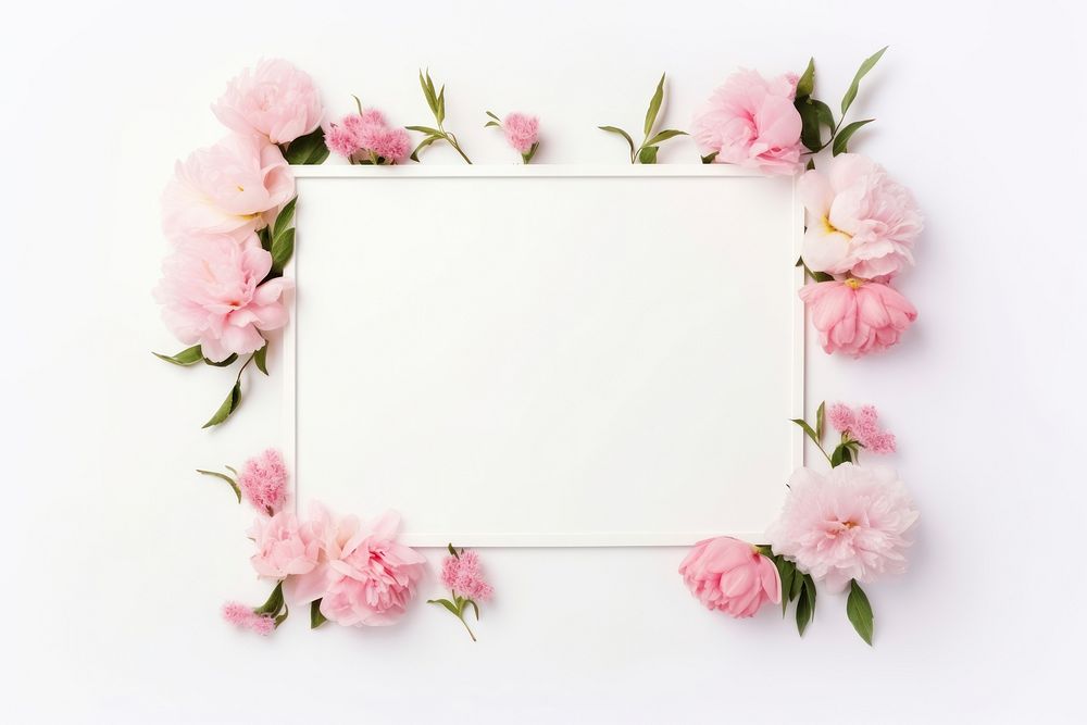 Creative layout made with flowers and frame plant white pink. AI generated Image by rawpixel.