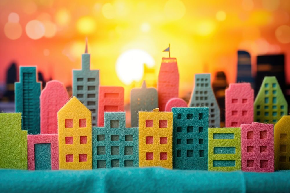 Photo of felt sunset in a city outdoors art architecture.